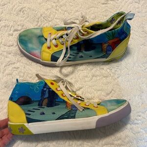 Sponge Bob Square Pants Nickelodeon Lace Up High Top Sneakers Sz 11.5 Ground Up